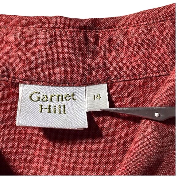 GARNET HILL Linen Button-Up Blouse Size 14 Terracotta Red Orange Fringe EUC - Picture 3 of 16